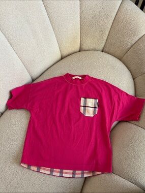 Palm Angels Kids Hot Pink Short-Sleeve Tee with Plaid Pocket